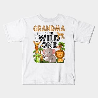 Grandma Of The Wild One Birthday 1st Safari Jungle Family Kids T-Shirt